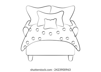 A sofa with a polka-dot blanket and pillows. Linear style. 