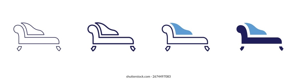 Sofá ícone popular em 4 estilos diferentes. Linha Fina, Linha, Linha Negrito, Duotônico. Estilo duotônico. Traçado editável.