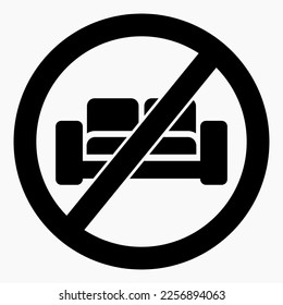 Sofa prohibition icon. No sofa. Do not sit down furniture. Vector icon.