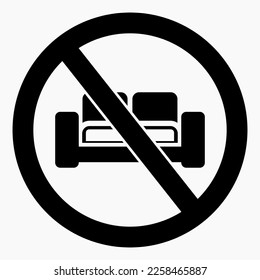 Sofa prohibition icon. No sofa. Do not sit down furniture. Vector icon.