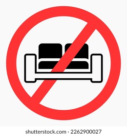 Icono de prohibición de software. No hay sofá. No sentéis los muebles. Icono del vector.