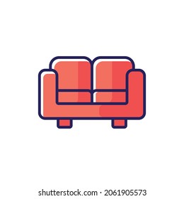 Sofa RBG color icon. Thin line vector illustration with shadow