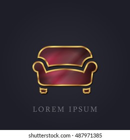 Sofa Red Ruby with Golden Frame Precious Jewellery Icon / Logo Design