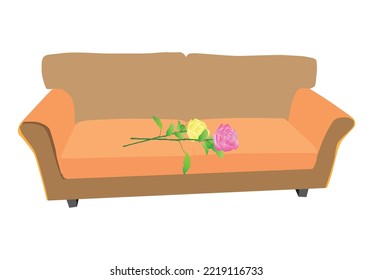Sofa and rose flower, vector illustration 