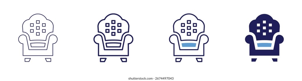 Ícone de seção Sofa em 4 estilos diferentes. Linha Fina, Linha, Linha Negrito, Duotônico. Estilo duotônico. Traçado editável.
