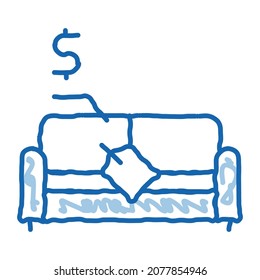 sofa selling sketch icon vector. Hand drawn blue doodle line art sofa selling sign. isolated symbol illustration