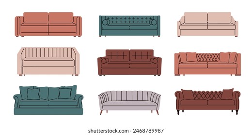 Sofa set. Furniture for home, interior, apartments. Sofas for living room, modern. Flat vector illustration isolated