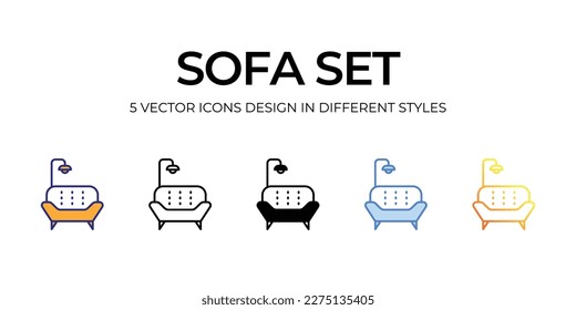 sofa set Icon Design in Five style with Editable Stroke. Line, Solid, Flat Line, Duo Tone Color, and Color Gradient Line. Suitable for Web Page, Mobile App, UI, UX and GUI design.