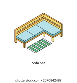 Sofa Set isometric Colored illustration. EPS File stock illustration