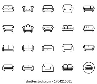 Sofa set line icons in flat design with elements for web site design and mobile apps.  Collection modern infographic logo and symbol. Sofa vector line pictogram