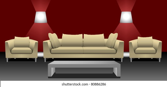 Sofa set with table and wall lamps eps10