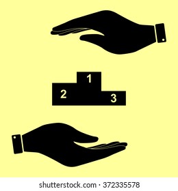 Sofa sign. Flat style icon. Save or protect symbol by hands.