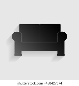 Sofa sign illustration. Black paper with shadow on gray background.