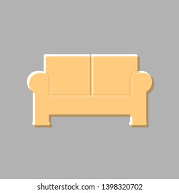 Sofa sign illustration. Emboss effect with light orange icon on gray background.