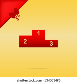 Sofa sign illustration. Flat style icon. Christmas design red icon on gold background.