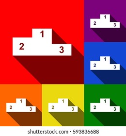 Sofa sign illustration. Flat style icon. Vector. Set of icons with flat shadows at red, orange, yellow, green, blue and violet background.