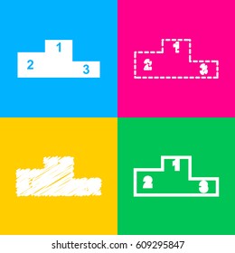 Sofa sign illustration. Flat style icon. Four styles of icon on four color squares.