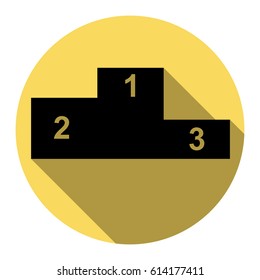Sofa sign illustration. Flat style icon. Vector. Flat black icon with flat shadow on royal yellow circle with white background. Isolated.
