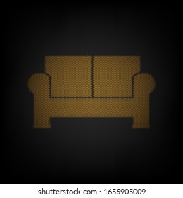 Ilustración del signo Sofa. Icono de la rejilla de una pequeña bombilla naranja en la oscuridad. Ilustración.