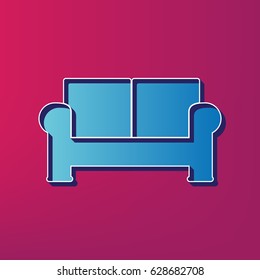Sofa sign illustration. Vector. Blue 3d printed icon on magenta background.