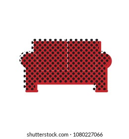 Sofa sign illustration. Vector. Brown icon with shifted black circle pattern as duplicate at white background. Isolated.