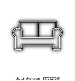Sofa sign illustration. Vector. Double contour black icon with soft shadow at white background. Isolated.