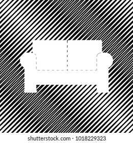 Sofa sign illustration. Vector. Icon. Hole in moire background.