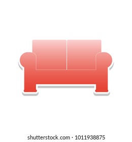 Sofa sign illustration. Vector. Reddish icon with white and gray shadow on white background. Isolated.