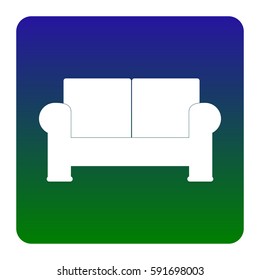 Sofa sign illustration. Vector. White icon at green-blue gradient square with rounded corners on white background. Isolated.