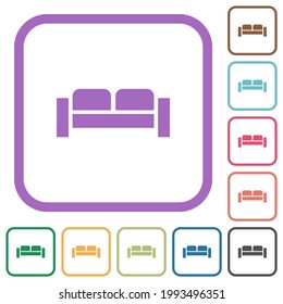 Sofa simple icons in color rounded square frames on white background
