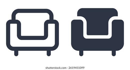 Sofa simple icons set designed in filled, outline, line and stroke style