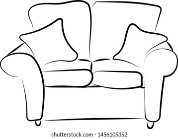 Sofa sketch, illustration, vector on white background.