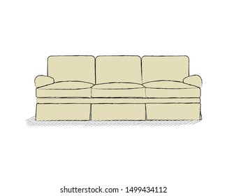 Sofa sketch, modern interior. Vector illustration in a linear style.