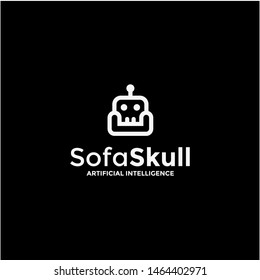 sofa, skull and robbot logo design vector icon illustration inspiration