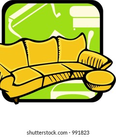 Sofa und Stuhl.Pantone Farben.Vektorgrafik