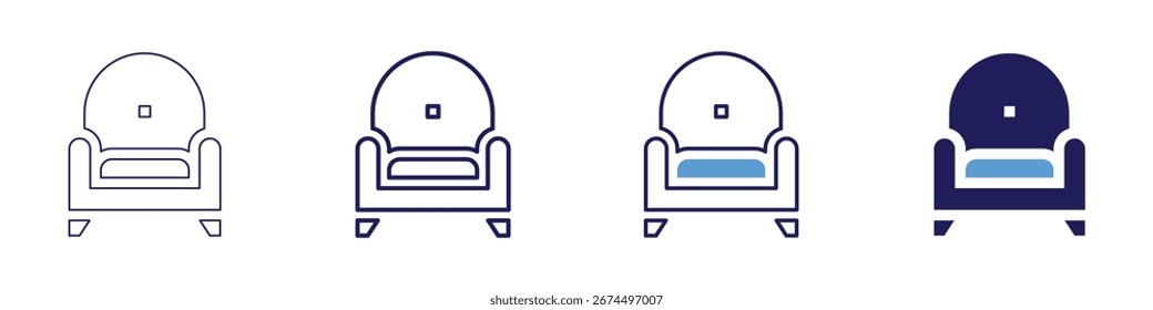 Ícone da loja do sofá em 4 estilos diferentes. Linha Fina, Linha, Linha Negrito, Duotônico. Estilo duotônico. Traçado editável.