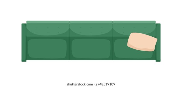 Sofa, straight couch, top view. Comfortable soft upholstered furniture from above. Lounge seat with cushion for home interior design. Flat vector illustration isolated on white background