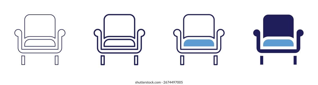 Sofa style icon in 4 different styles. Thin Line, Line, Bold Line, Duotone. Duotone style. Editable stroke.