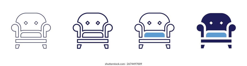 Sofa suede icon in 4 different styles. Thin Line, Line, Bold Line, Duotone. Duotone style. Editable stroke.
