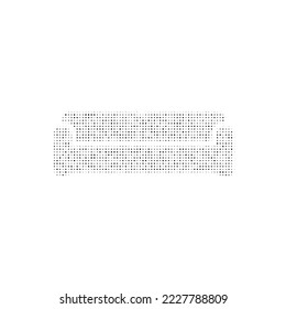 Das Sofa-Symbol mit schwarzen Punkten gefüllt. Pointillismus-Stil. Vektorgrafik auf weißem Hintergrund
