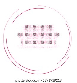 The sofa symbol filled with pink dots. Pointillism style. Vector illustration on white background