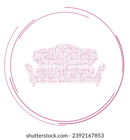 The sofa symbol filled with pink dots. Pointillism style. Vector illustration on white background