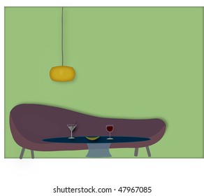 Sofa and table with cocktails
