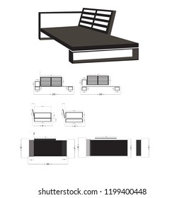 
Sofa technical sketch. Vector Illustration.
