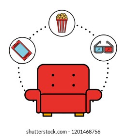 sofa ticket popcorn cinema movie