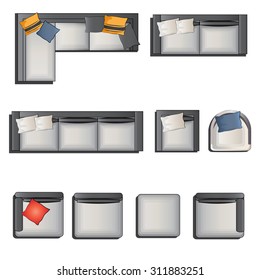 Sofa top view set 1 for interior, vector illustration