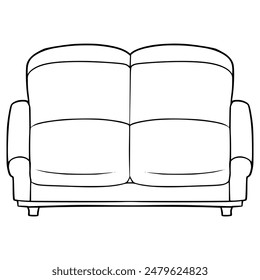 sofa top-down view illustration hand drawn outline vector