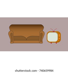 Sofa and TV, retro style