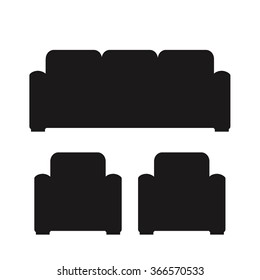 Sofa and two armchairs, icon, black silhouette