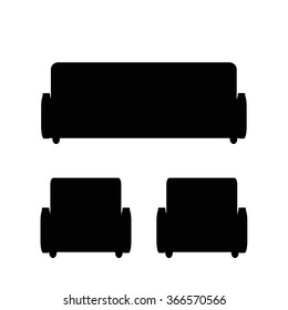 Sofa and two armchairs, icon, black silhouette
